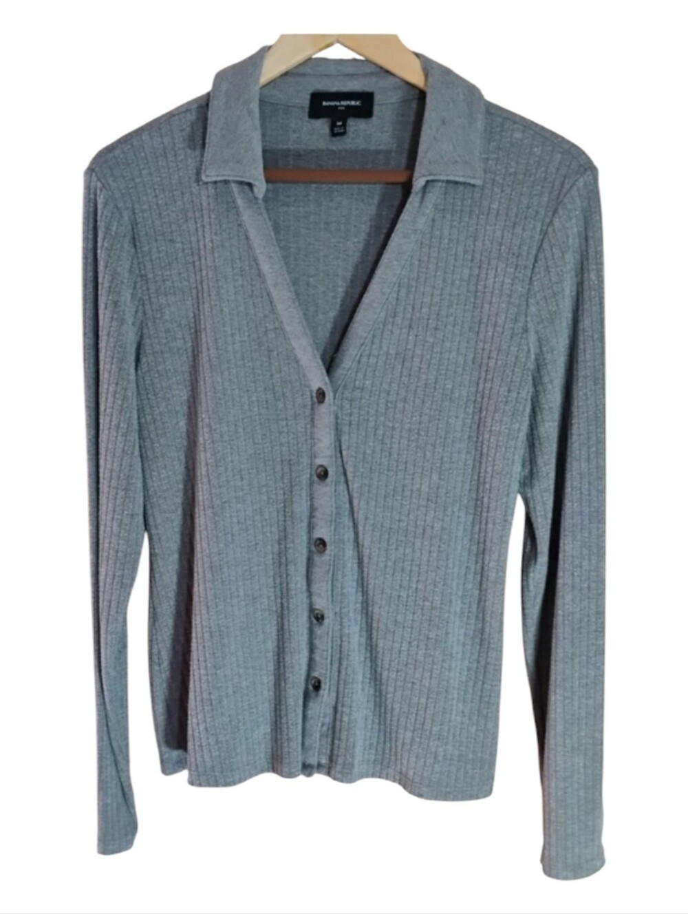 Banana Republic Cardigan Heather Gray Ribbed Button-Down Collared  Sz M